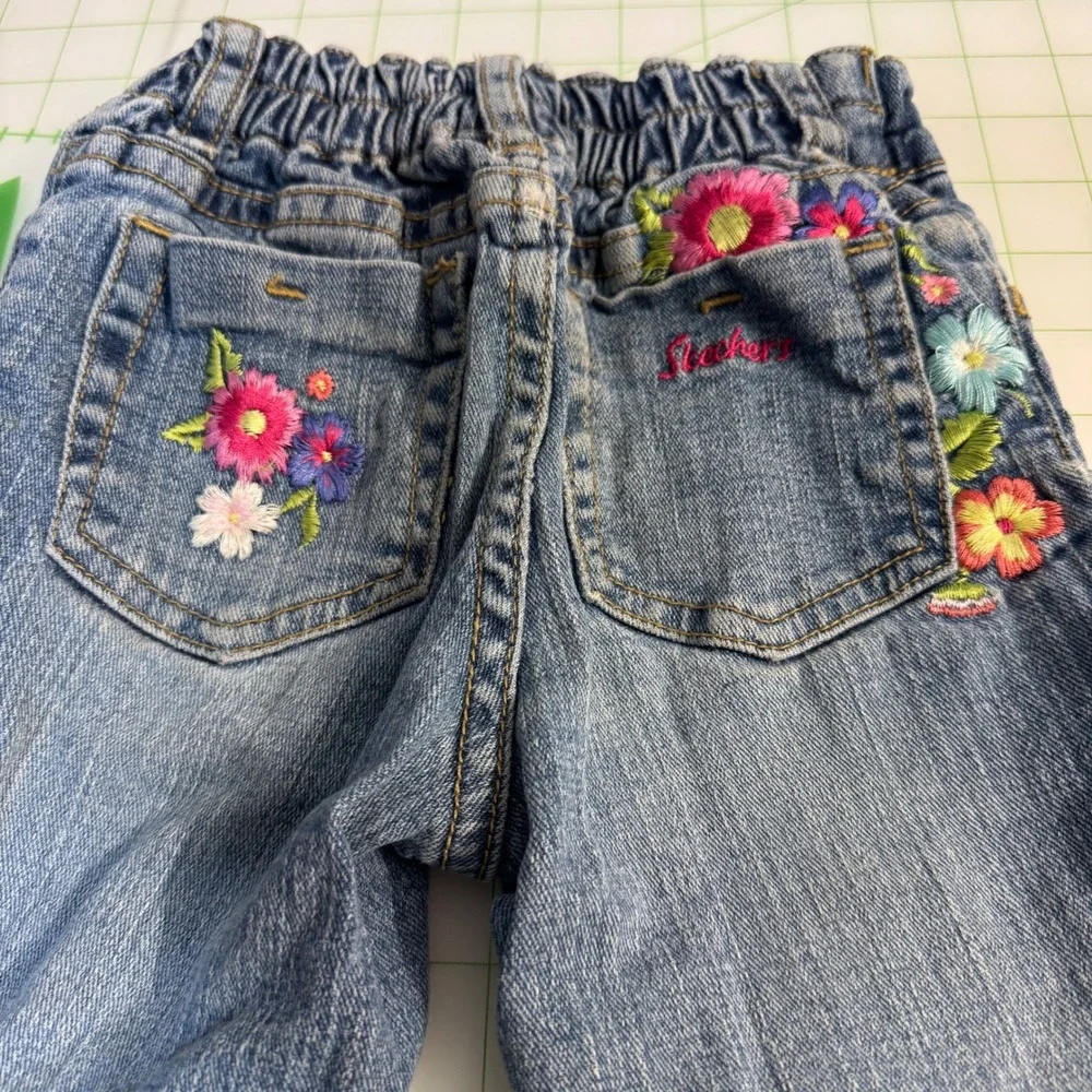 Vintage Skechers retro floral embroidered jeans girls 4T